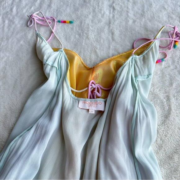 Rococo Sand Zale V-neck Yellow Blue A-Line Maxi Dress S - Picture 7 of 15